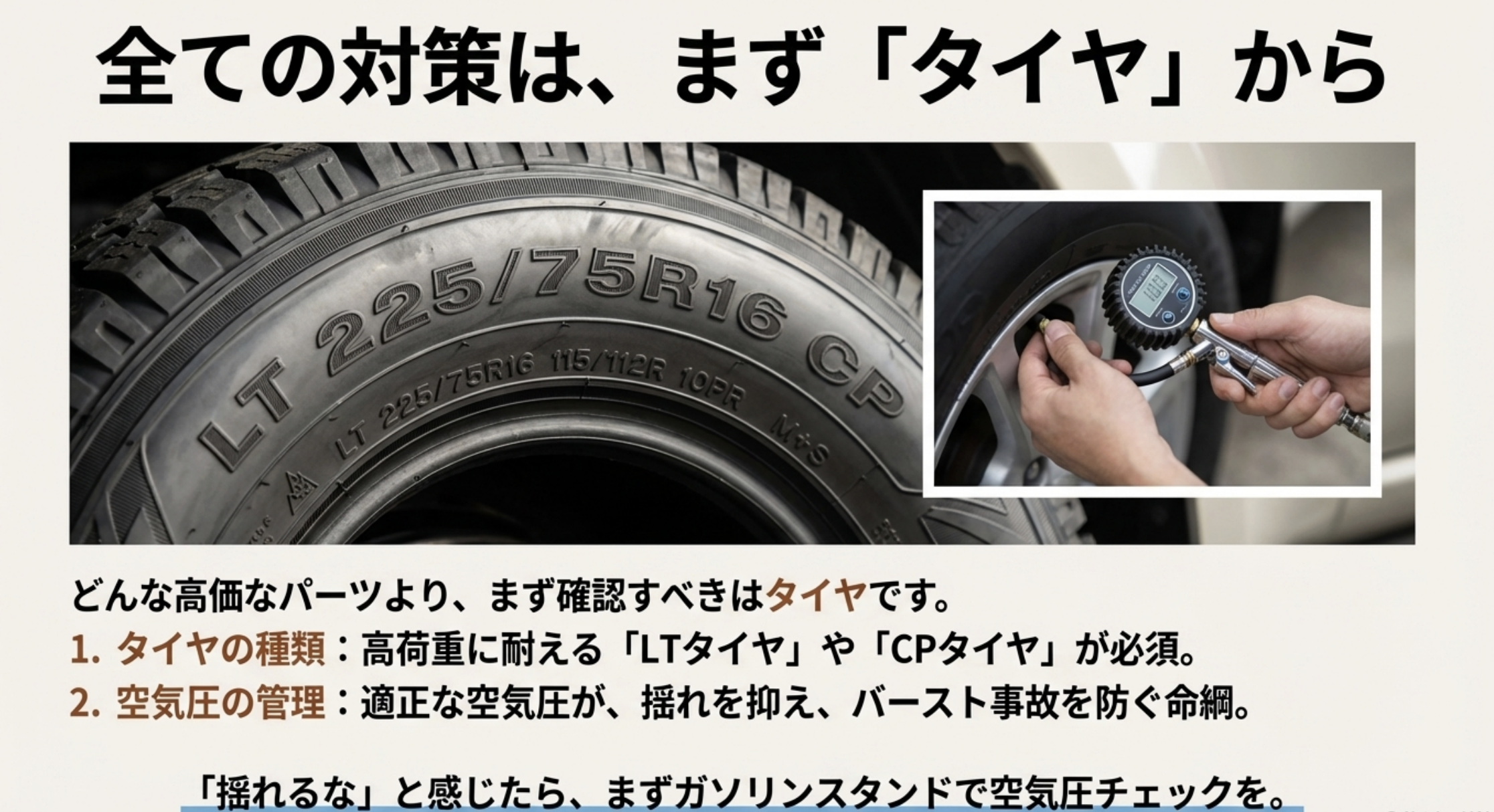 キャンピングカー専用タイヤ（CP・LT）の選び方と空気圧管理
