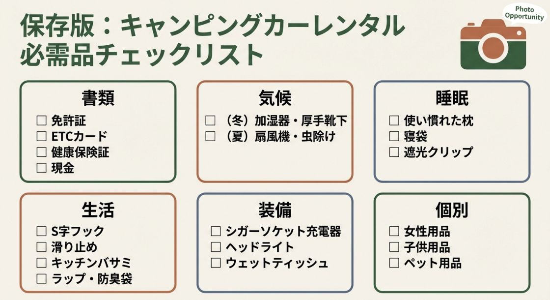 保存版：キャンピングカーレンタル必需品チェックリスト