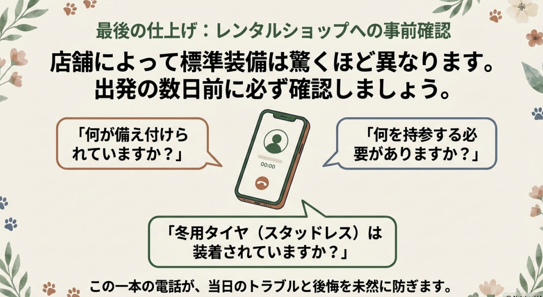 最後の仕上げ：レンタルショップへの事前確認ポイント