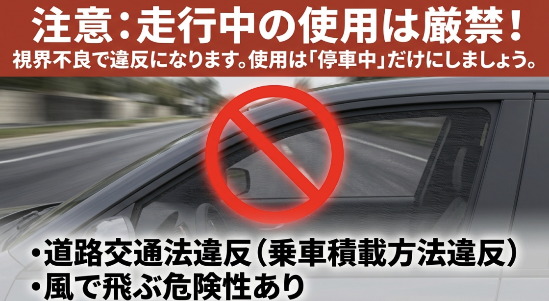 窓は全開にせず、手が入らない数センチだけ開けてロックすることを推奨。車内での火気厳禁（CO中毒対策）も合わせて説明するスライド